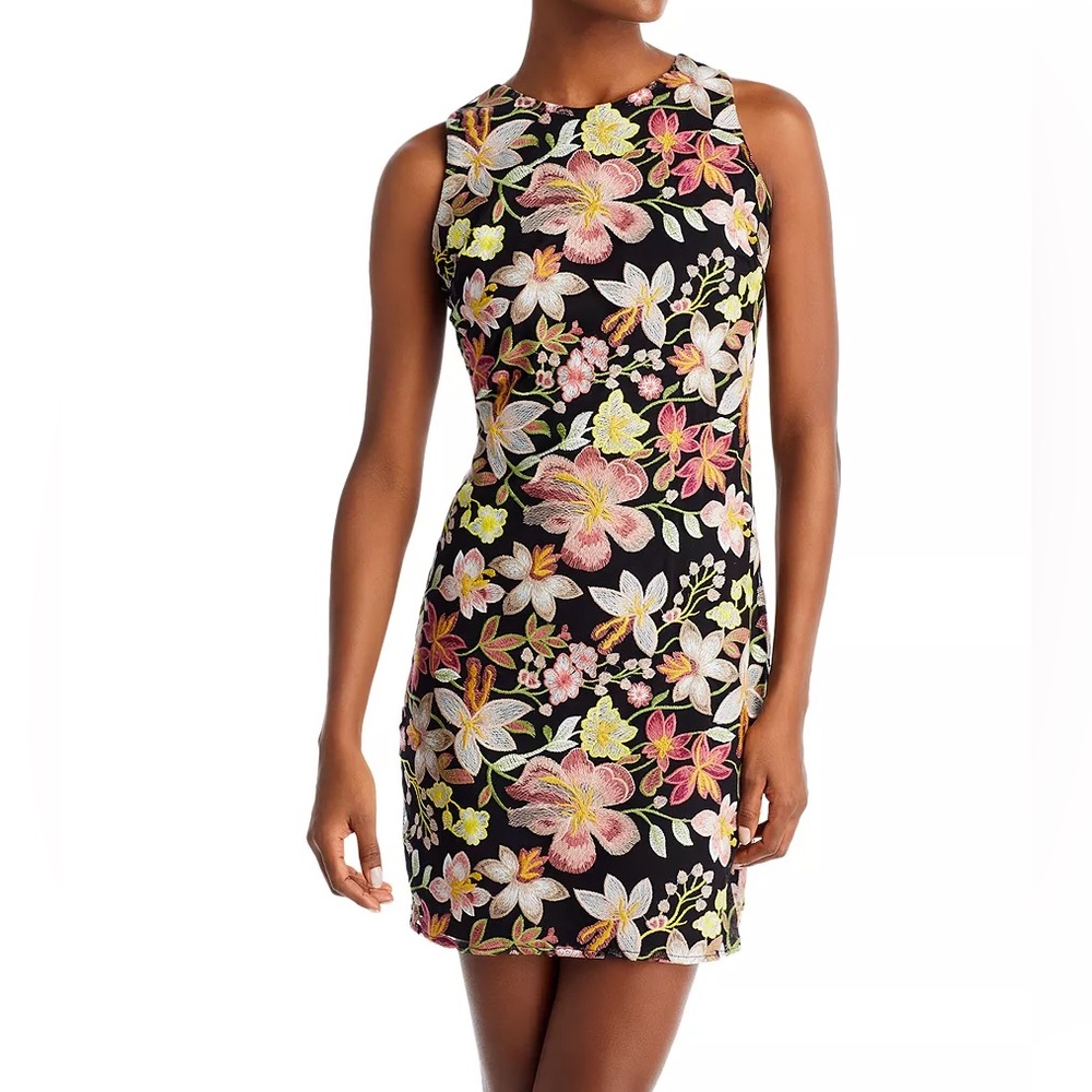 NWT Sam Edelman Emrboidered Black Floral Bow Dress